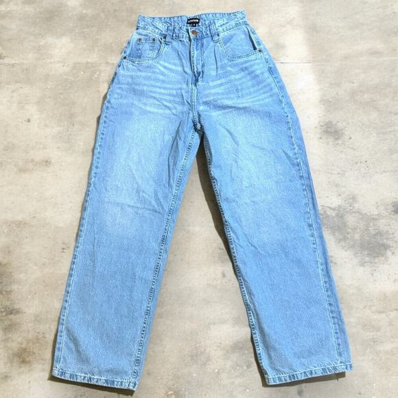 NWT Pretty Little Thing Jeans Women Blue Extreme Wide Leg High Rise Cotton Sz 8 - Picture 1 of 7